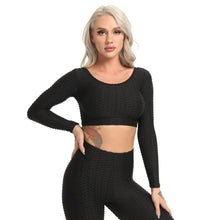 画像をギャラリービューアに読み込む, バッククロス クロップトップ 長袖(ブラック)