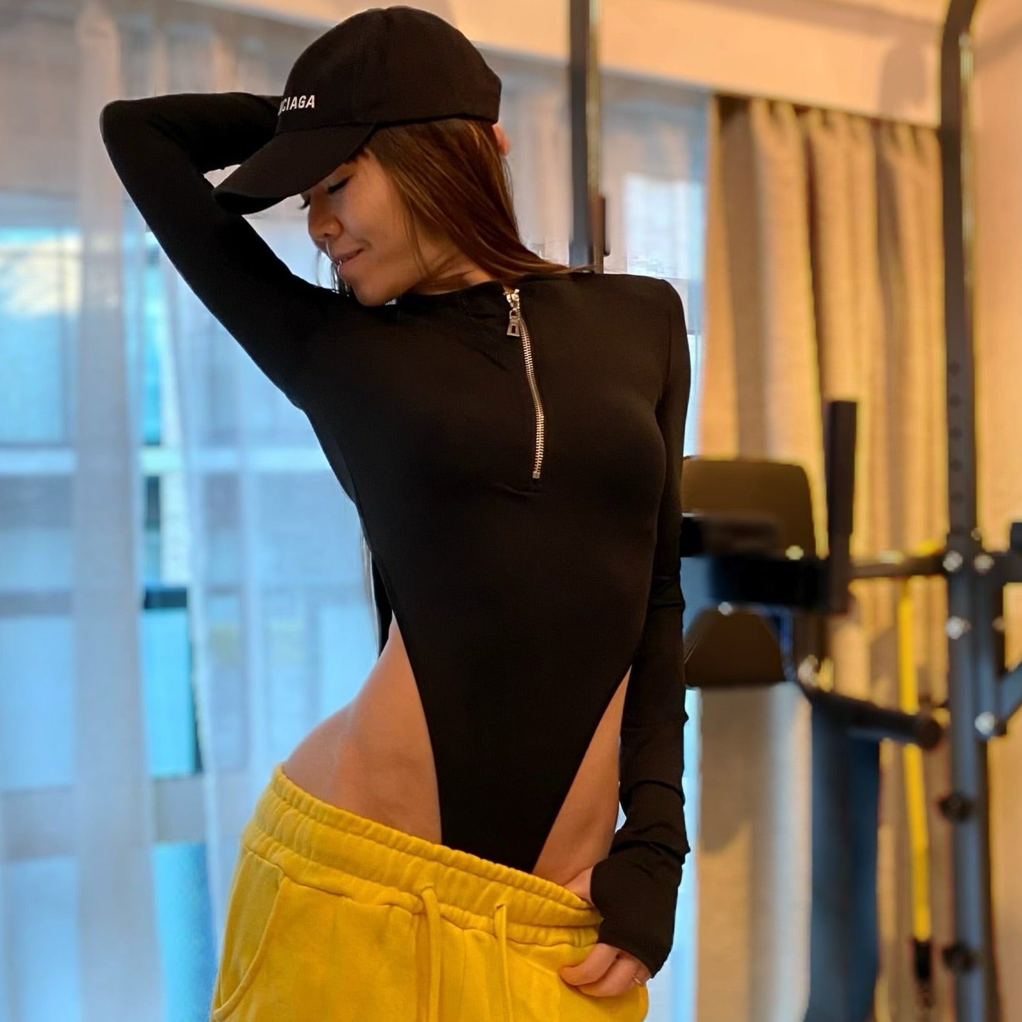 専用出品　SGSxSHEER ロングスリーブスピンラインボディスーツ　M SGS素材〉ロングスリーブ T-BACK ハイネックボディスーツ